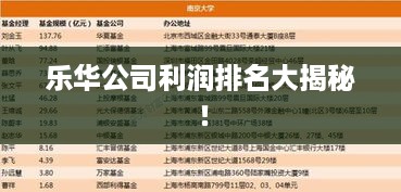 乐华公司利润排名大揭秘！